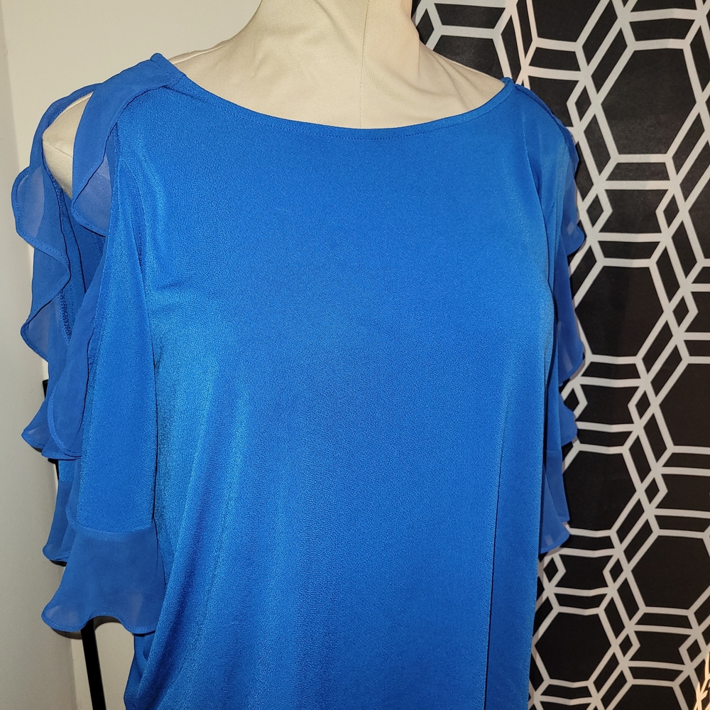 JCPenney Blue Ruffle Sleeveless Blouse